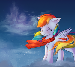 Size: 2687x2415 | Tagged: safe, artist:autumnvoyage, derpibooru import, rainbow dash, pegasus, pony, clothes, cute, dashabetes, eyes closed, female, mare, scarf, solo