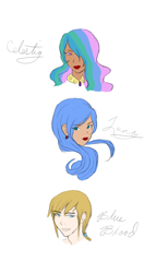 Size: 1314x2484 | Tagged: safe, artist:the-devil-butterfly, prince blueblood, princess celestia, princess luna, human, humanized