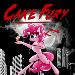 Size: 2000x2000 | Tagged: safe, artist:gatheringdust, artist:oksara, cup cake, pinkie pie, pony, bandana, bipedal, crossover, kung fury, solo