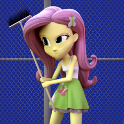 Size: 1000x1000 | Tagged: safe, artist:3d thread, artist:creatorofpony, fluttershy, equestria girls, /mlp/, 3d, 3d model, blender, broom, clothes, costanza face, ishygddt, meme, seinfeld, skirt, solo, tanktop