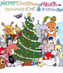 Size: 2543x2991 | Tagged: safe, derpy hooves, bender bending rodriguez, blind specter, blue submarine no. 6, bounsweet, chauncey chantenay, christmas, christmas tree, chroniko, comet butterfly, cuphead, deltarune, devilman, dougal, electrode, frosta, futurama, goopy le grande, harvey girls forever, hattifattener, hazbin hotel, hearth's warming eve, holiday, hollow knight, indeedee, invader zim, kaiba (anime), kodama, little audrey, little my, minimoose, mirphy fotoparat, mutio, niffty, noelle (deltarune), plankton, pokémon, princess mononoke, psycarrot, psycho jenny, she-ra and the princesses of power, smile for me, spongebob squarepants, star vs the forces of evil, stinky (moomins), the knight, the magic roundabout, the moomins, tree, undertale, wooloo, yamper