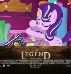 Size: 628x654 | Tagged: safe, edit, edited screencap, screencap, spike, starlight glimmer, dragon, pony, unicorn, a-dressing memories, spoiler:a-dressing memories, spoiler:mlp friendship is forever, 9now, i am legend, movie, winged spike