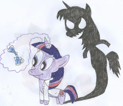 Size: 900x782 | Tagged: safe, artist:sithvampiremaster27, derpibooru import, twilight sparkle, dr jekyll and mr hyde, potion, shadow