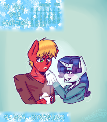 Size: 488x556 | Tagged: safe, artist:fluffyrainbowkitty, big macintosh, rarity, anthro, 30 day otp challenge, clothes, cute, height difference, male, rarimac, shipping, straight, winter