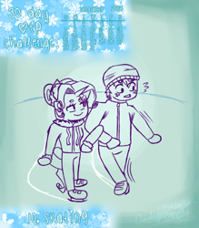 Size: 488x556 | Tagged: safe, artist:fluffyrainbowkitty, big macintosh, rarity, anthro, 30 day otp challenge, clothes, cute, height difference, ice skating, male, rarimac, shipping, straight, winter