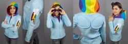 Size: 2506x864 | Tagged: safe, artist:sewdesune, derpibooru import, rainbow dash, human, clothes, cosplay, costume, goggles, hoodie, irl, irl human, photo