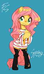 Size: 750x1250 | Tagged: safe, artist:30clock, fluttershy, pegasus, pony, bipedal, clothes, simple background, solo