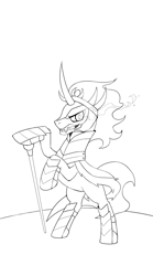 Size: 500x900 | Tagged: safe, artist:bartolomeus_, derpibooru import, king sombra, pony, unicorn, black and white, grayscale, lineart, looking at you, monochrome, solo, tarot card, the emperor, wip