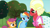 Size: 1077x604 | Tagged: safe, derpibooru import, screencap, big macintosh, rainbow dash, scootaloo, earth pony, pegasus, pony, brotherhooves social, bloomers, clothes, crossdressing, dress, makeup, male, orchard blossom, stallion, wig