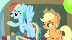 Size: 1280x720 | Tagged: safe, derpibooru import, screencap, applejack, rainbow dash, earth pony, pegasus, pony, teacher of the month (episode), spoiler:interseason shorts, chalkboard