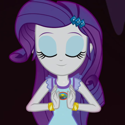 Size: 720x720 | Tagged: safe, screencap, rarity, equestria girls, legend of everfree, cropped, eyes closed, solo