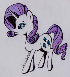 Size: 1104x1200 | Tagged: safe, artist:marta4708, rarity, pony, unicorn, female, horn, mare, purple mane, solo, traditional art, white coat