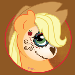 Size: 3600x3600 | Tagged: safe, artist:pinksaphires, applejack, earth pony, pony, bust, dia de los muertos, face paint, portrait, solo