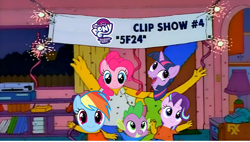 Size: 1704x968 | Tagged: safe, pinkie pie, rainbow dash, spike, starlight glimmer, twilight sparkle, dragon, earth pony, pegasus, pony, spoiler:cakes for the memories, spoiler:mlp friendship is forever, all singing all dancing, cakes for the memories, clip show, solo, the simpsons