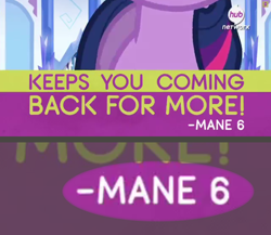 Size: 800x694 | Tagged: safe, derpibooru import, screencap, twilight sparkle, commercial, hub logo, mane six, promo, the hub