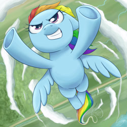 Size: 3000x3000 | Tagged: safe, artist:steffy-beff, derpibooru import, rainbow dash, pegasus, pony, cloud, female, flying, mare, solo, spread wings, underhoof, vertigo, wings