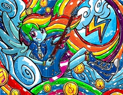 Size: 3300x2550 | Tagged: safe, artist:glenbw, derpibooru import, rainbow dash, equestria girls, equestria girls series, geode of super speed, guitar, magical geodes, solo, stained glass