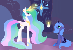 Size: 2500x1700 | Tagged: safe, artist:dashagame666, princess celestia, princess luna, alicorn, pony, crying, floppy ears, handkerchief, magic, royal sisters, s1 luna, sitting, telekinesis