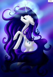 Size: 2048x3000 | Tagged: safe, artist:hikkamm, artist:xheavensdevil, rarity, pony, unicorn, eyes closed, long mane, magic, solo