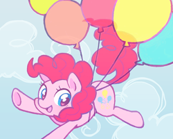 Size: 600x480 | Tagged: safe, artist:tsukisayu, pinkie pie, earth pony, pony, balloon, cloud, cloudy, cute, diapinkes, female, floating, heart eyes, mare, sky, solo, then watch her balloons lift her up to the sky, underhoof, wingding eyes