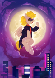 Size: 3507x4961 | Tagged: safe, artist:apple_nettle, artist:ketticat55, derpy hooves, pegasus, pony, collaboration, moon, retrowave, solo