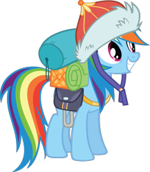 Size: 11154x12866 | Tagged: safe, artist:gen-ma, derpibooru import, rainbow dash, pegasus, pony, the lost treasure of griffonstone, .svg available, absurd resolution, bags, equipment, hat, mongolian shepherd hat, offscreen character, simple background, smiling, solo, transparent background, vector
