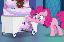 Size: 747x497 | Tagged: safe, screencap, pinkie pie, spike, starlight glimmer, dragon, earth pony, pony, unicorn, spoiler:cakes for the memories, spoiler:mlp friendship is forever, cake, cakes for the memories, cropped, female, food, male, mare, winged spike