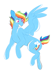 Size: 1280x1657 | Tagged: safe, artist:teamsavvy, derpibooru import, rainbow dash, pegasus, pony, alternate hairstyle, female, flying, grin, mare, short hair, short tail, simple background, smiling, solo, white background, wings