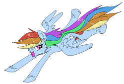 Size: 619x418 | Tagged: safe, artist:buhbee, derpibooru import, rainbow dash, pegasus, pony, female, flying, freckles, kidcore, mare, open mouth, simple background, solo, spread wings, starry eyes, stylized, unshorn fetlocks, white background, wingding eyes, wings