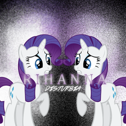 Size: 800x800 | Tagged: safe, artist:penguinsn1fan, rarity, pony, unicorn, album, album cover, cover, disturbia, parody, rihanna, self ponidox, singing in the comments, static