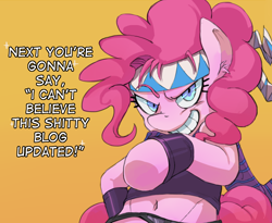 Size: 1100x900 | Tagged: safe, artist:uc77, pinkie pie, earth pony, pony, battle tendency, belly button, hotblooded pinkie pie, jojo's bizarre adventure, joseph joestar, parody, solo, vulgar