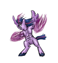 Size: 3312x3600 | Tagged: safe, artist:thecheeseburger, derpibooru import, twilight sparkle, twilight sparkle (alicorn), alicorn, anthro, magic, muscles, solo, twilight muscle, unshorn fetlocks