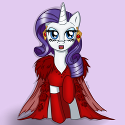 Size: 1024x1024 | Tagged: safe, artist:krotoreese, rarity, pony, unicorn, clothes, dress, ear piercing, earring, jewelry, looking at you, open mouth, piercing, raised hoof, socks, solo