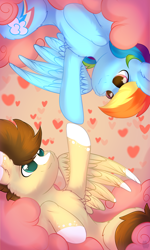 Size: 3000x5000 | Tagged: safe, artist:alphadesu, derpibooru import, rainbow dash, oc, oc:skittle, pegasus, pony, canon x oc, cloud, cute, female, heart, male, skidash, straight