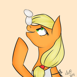 Size: 1280x1280 | Tagged: safe, artist:fairdahlia, applejack, earth pony, pony, blonde mane, female, mare, missing accessory, orange coat, solo