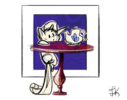 Size: 1121x881 | Tagged: safe, artist:fluttershythekind, rarity, pony, unicorn, solo, table, teapot