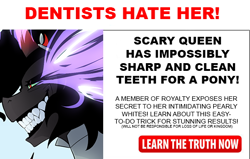 Size: 550x350 | Tagged: safe, artist:mylittlesheepy, derpibooru import, edit, king sombra, queen umbra, pony, unicorn, advertisement, clickbait, creepy smile, dentists hate her, dermatologists hate her, meme, parody, rule 63, sharp teeth