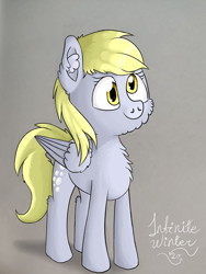 Size: 2080x2760 | Tagged: safe, artist:infinite winter, derpibooru exclusive, derpy hooves, pegasus, pony, chest fluff, cute, ear fluff, female, mare, simple background, smiling, solo