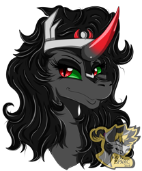 Size: 2500x3000 | Tagged: safe, artist:sparc, derpibooru import, king sombra, queen umbra, pony, unicorn, bust, disembodied head, head, looking at you, portrait, rule 63, smiling, solo