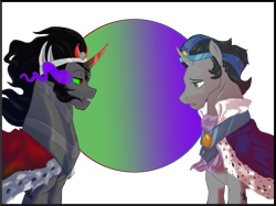 Size: 1969x1472 | Tagged: safe, artist:starrynightpastelday, derpibooru import, idw, king sombra, pony, unicorn, duality, eye contact, good king sombra