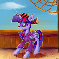 Size: 1000x1000 | Tagged: safe, artist:senx, derpibooru import, idw, twilight sparkle, twilight sparkle (alicorn), alicorn, pony, bandana, female, glasses, mare, pirate, solo