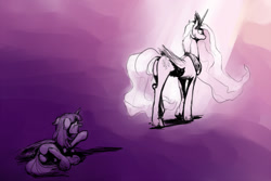 Size: 1280x853 | Tagged: safe, artist:ara, princess celestia, twilight sparkle, twilight sparkle (alicorn), alicorn, pony, butt, crying, duo, female, mare, plot, screaming, underhoof