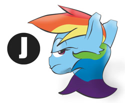 Size: 1222x1009 | Tagged: safe, artist:jenjan23all, derpibooru import, rainbow dash, pegasus, pony, bust, colored, logo, serious, serious face, simple, solo