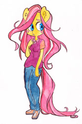 Size: 465x700 | Tagged: safe, artist:trgreta, fluttershy, anthro, ambiguous facial structure, solo, traditional art