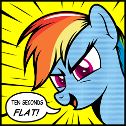 Size: 3040x3040 | Tagged: safe, artist:v0jelly, derpibooru import, rainbow dash, pegasus, pony, 10 seconds flat, bust, modern art, pop art, portrait, roy lichtenstein, solo, speech bubble, text