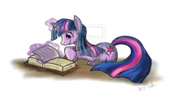 Size: 1024x566 | Tagged: safe, artist:amymethvenart, derpibooru import, twilight sparkle, book, magic, solo