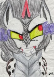 Size: 2265x3241 | Tagged: safe, derpibooru import, king sombra, pony, unicorn, black mane, fangs, male, sharp teeth, solo, sombra eyes, stallion