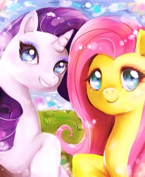 Size: 1400x1700 | Tagged: safe, artist:shaina29, fluttershy, rarity, pegasus, pony, unicorn, duo, female, horn, mare