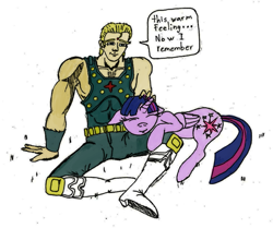 Size: 977x818 | Tagged: safe, artist:demonioblanco, derpibooru import, twilight sparkle, twilight sparkle (alicorn), alicorn, human, pony, color, crossover, female, hokuto no ken, mare, souther