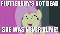 Size: 610x343 | Tagged: safe, fluttershy, pegasus, pony, drunken peasants, god's not dead, image macro, meme, the amazing atheist